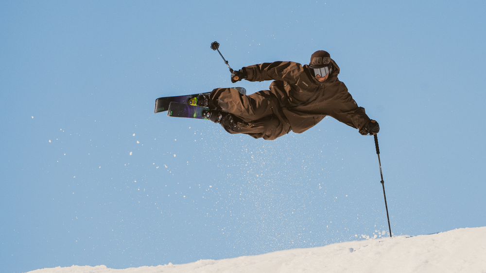 Armada Skis athlete, Keagan Supple, pole planting wearing the Chromatic Kit.